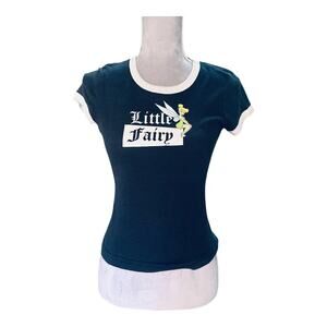DISNEY Tinker Bell “Little‎ Fairy” Ringer Tee Y2K Graphic T-Shirt Size S
